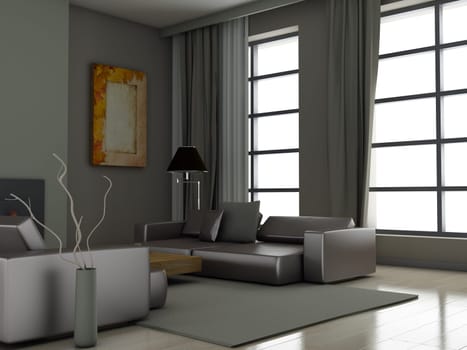 modern interior (3D render) -  Living Room
