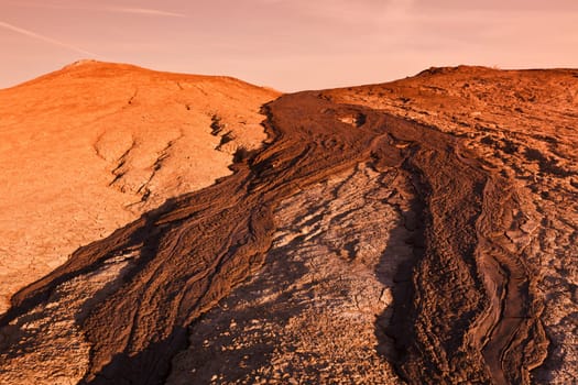 Strange landscape produced bu active mud volcanoes