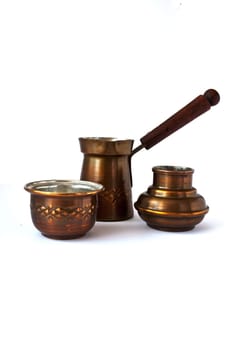 Handmade oriental copper coffee set of three parts