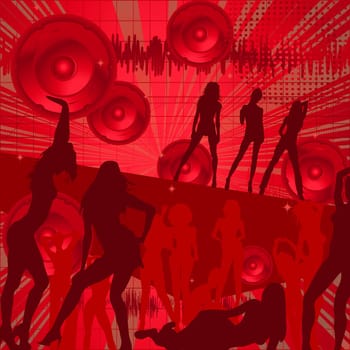 Abstract dancing party card in red tones