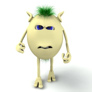 3d angry character puppet on the white background