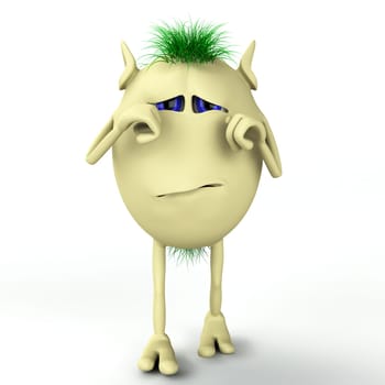 3d character puppet is crying and depressed