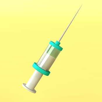3d precision syringe isolated on yellow background