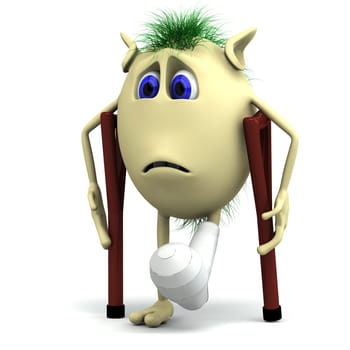 3d character puppet  with crutches and broken leg