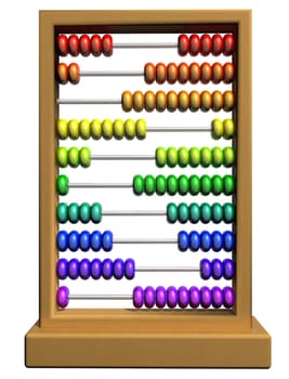 Isolated illustration of an abacus with rows of brightly colored beads