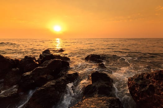 waves among the rocks on a rocky shore