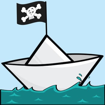 Cartoon illustration of a paper boat with a pirate flag
