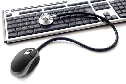 Stethoscop on a computer keyboard