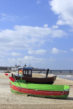 Fishing boat on the beach of the Baltic Sea on the island of Usedom