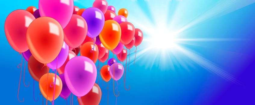 Colorful balloons in the sky towards the sun