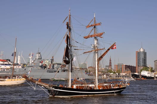Sailing ship in the port of Hamburg