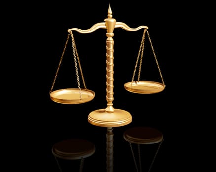 Ornate balance with a black background on a highly reflective surface