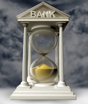 Illustration of a bank in the form of a symbolic hourglass with the sand running out