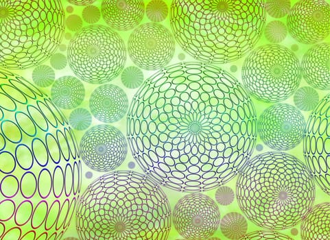 Illustration of green organic spheres on a neutral background