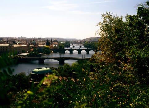 View of River Vltava and bridges in Prague