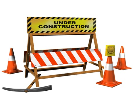 Isolated illustration of a barrier with an Under Construction sign