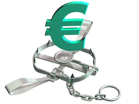 Vulnerable euro symbol precariously close to a bear trap