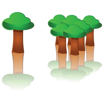 Glossy illustration showing a tree and a forest a little further apart