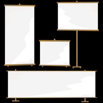 Blank roll up banners collection over black, display template for designers