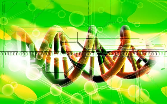 Digital illustration DNA structure in colour background