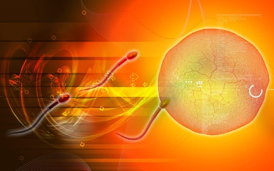 Digital illustration of sperm in colour background