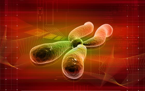 Digital illustration of chromosome in colour background