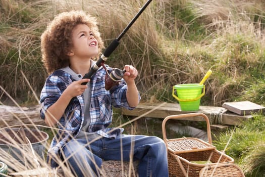 Young Boy Fishing At Seaside