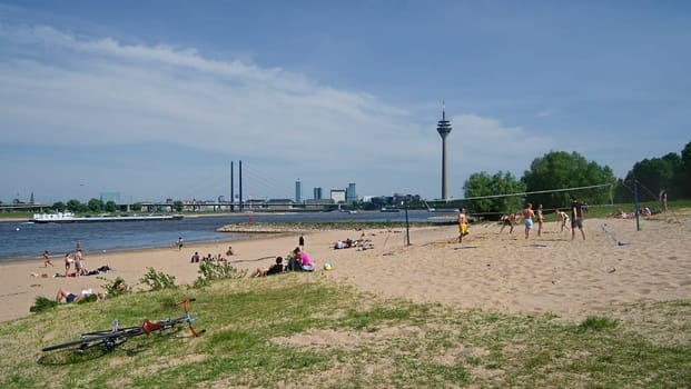 On the Rhine beach of Düsseldorf in Germany