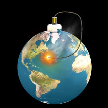 Illustration of the earth as a bomb with a lit fuse symbolizing that time is running out