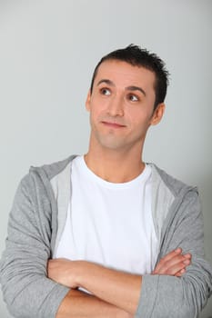 Closeup of young man on white background