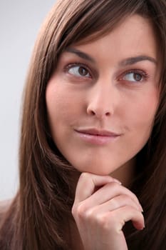 Closeup of beautiful young woman with long hair