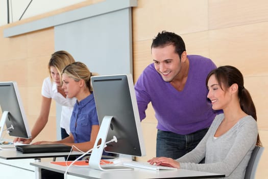 Office workers on business training