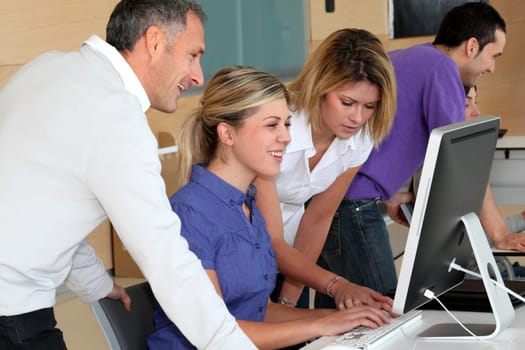 Office workers on business training