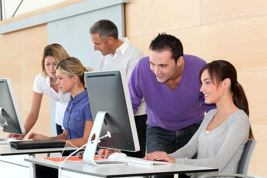 Office workers on business training