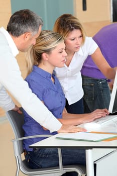 Office workers on business training