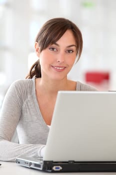 Closeup of beautiful woman working in the office