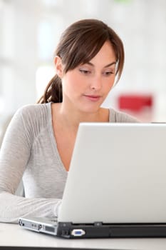 Closeup of beautiful woman working in the office