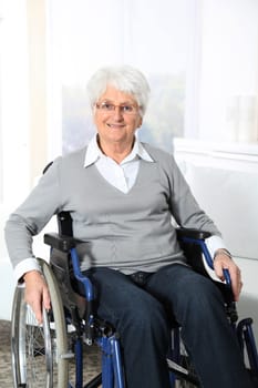 Elderly woman in wheelchair