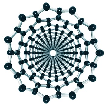 Isolated illustration looking down a carbon nanotube