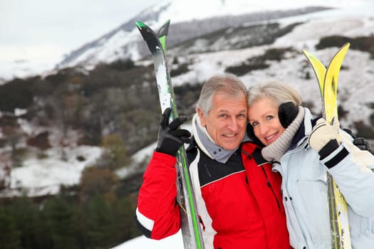 Senior couple at ski resort