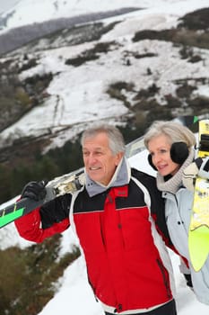 Senior couple at ski resort