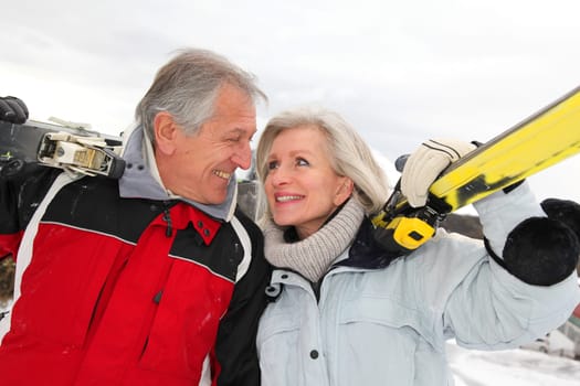 Senior couple at ski resort