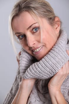 Beautiful woman wearing turtleneck sweater