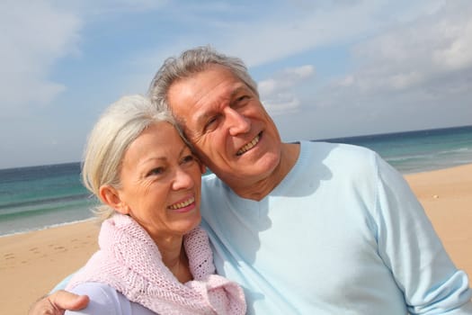 Happy senior couple at the beach