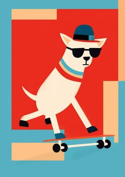 Cartoon dog board puppy cute skateboard fun breed animal funny skater happy ride skate action friend cool illustration sport small pet humor adorable