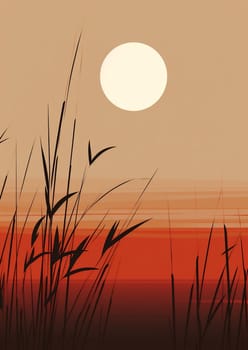 Illustration light dusk sunrise water background sky nature bright beauty silhouette orange landscape evening sunset lake summer plant grass outdoors sunlight reed sun