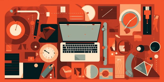 template computer copy design background equipment red space business colours technology web mobile display space gadget workspace modern digital desktop view laptop. Generative AI.