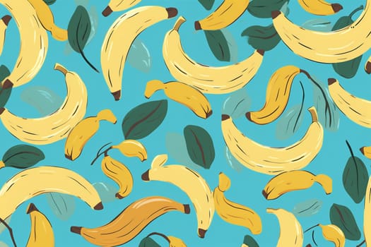 bright tasty trendy vegan banana background fresh fruit colorful sweet art concept ripe food blue many vitamin pattern yellow nature organic. Generative AI.