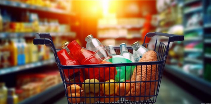 product buyer shelf store food e-commerce delivery retail sale healthy basket shopping concept market red purchase supermarket commerce grocery shop. Generative AI.