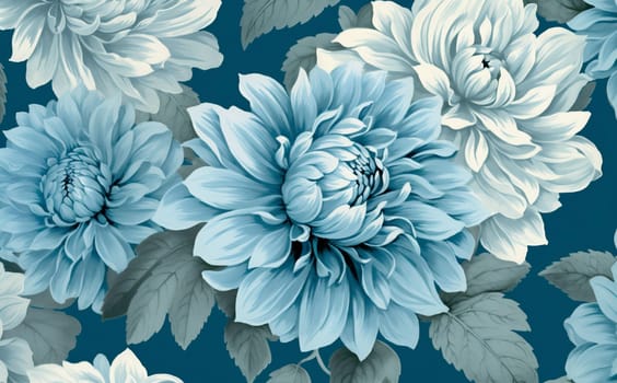 background seamless blue white design pattern element vintage leaf set print floral art abstract flower classic drawing illustration beautiful decoration decorative. Generative AI.